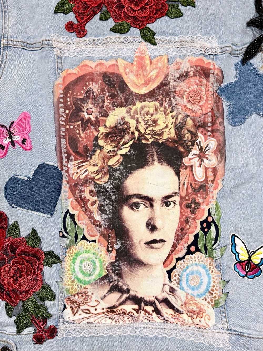 Frida Inspired Light Blue Embroidered Denim Jacket - Picture 6 of 8